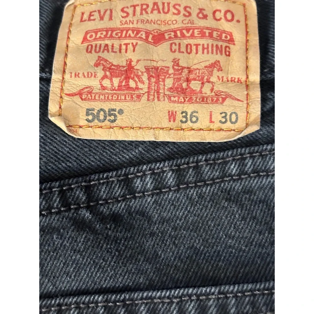 Levis 505 Regular Fit Black Denim Jeans Mens 36x30 Straight Leg Pants